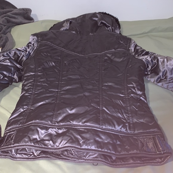 Silver Winter Jacket with Fuzzy Black Hood - Picture 2 of 3